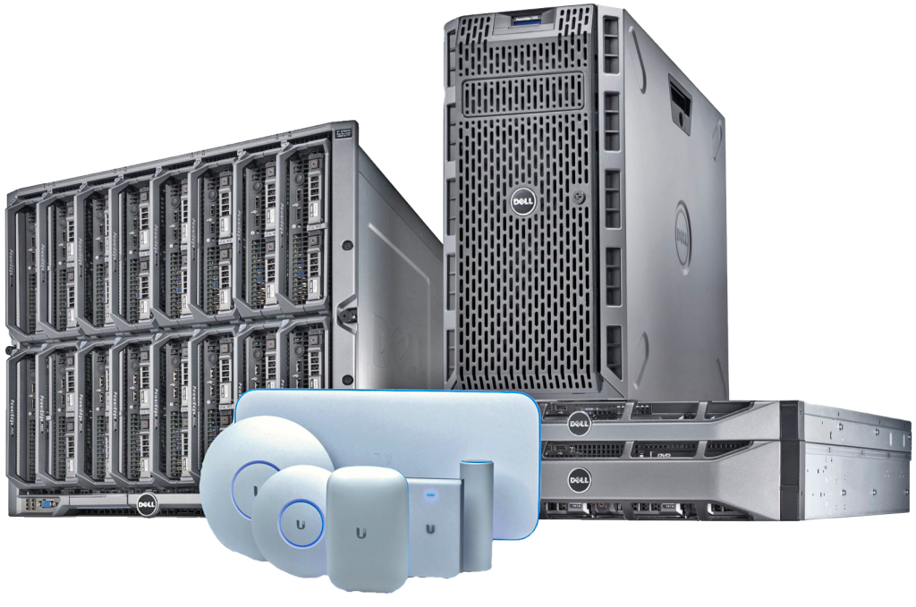 An example photo of networking business products, such as servers and routers.