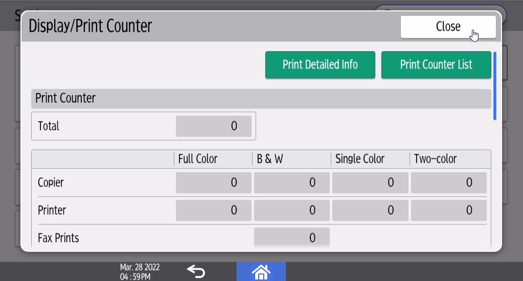 the counters/meters displayed on a lanier copier