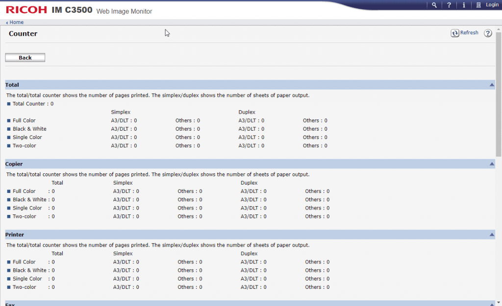 the counter page of a lanier web image monitor