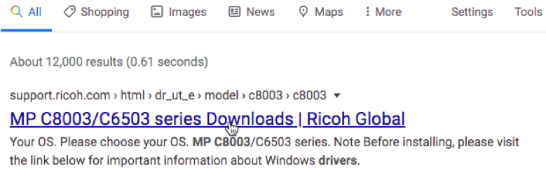 a screenshot of the search results for a lanier driver