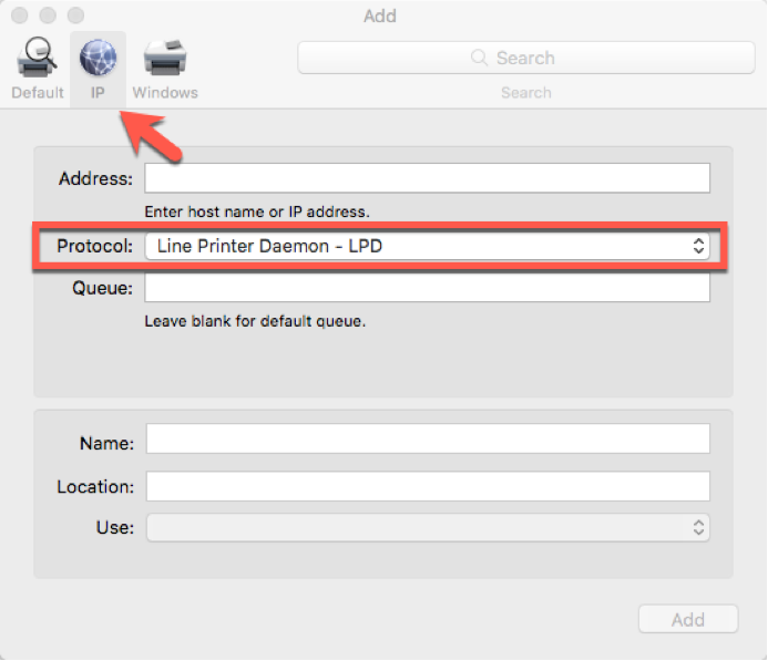 a screenshot of the manual printer setup window for mac