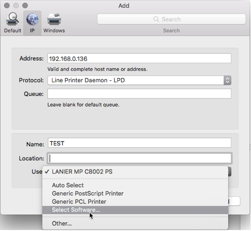a screenshot of the driver select menu on a mac.